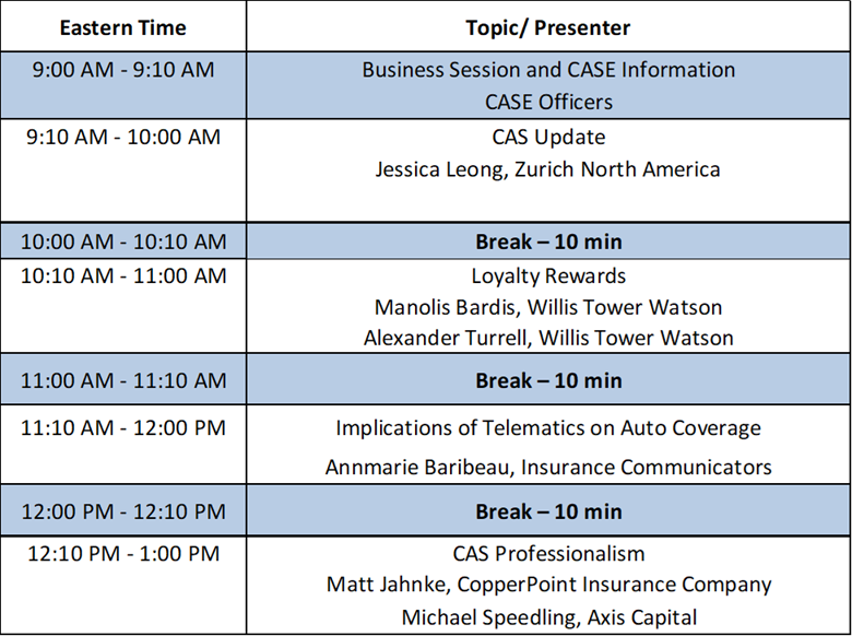 Casualty Actuaries of the Southeast (CASE) Spring 2022 Virtual Meeting